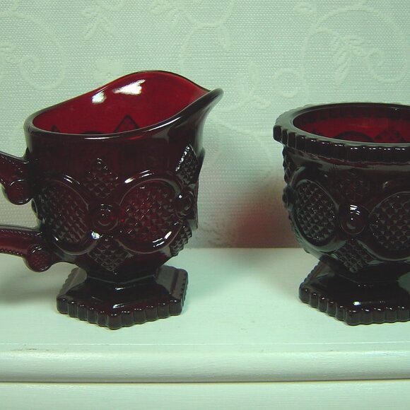 Avon Cape Cod Collection Ruby Red sugar & creamer set - Picture 1 of 5